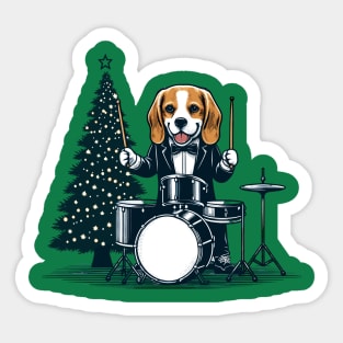 Beagle Playing Drums Christmas Sticker